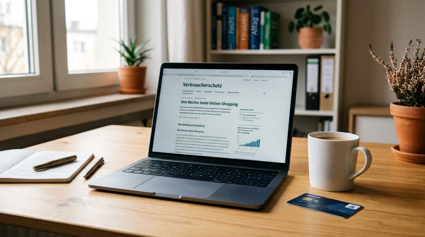 Laptop mit Browser-Fenster und Kreditkarte daneben