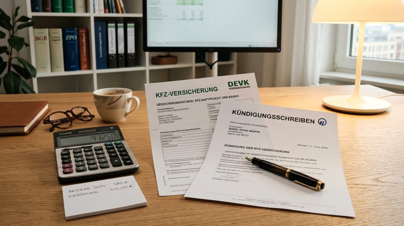 Versicherungsunterlagen auf Holzschreibtisch — Sonderkündigung Versicherung